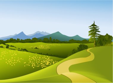 Rural landscape with mountains clipart