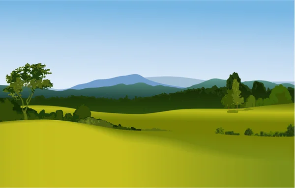 Paisaje rural con montañas — Vector de stock