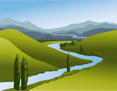 Mountain landscape with river clipart