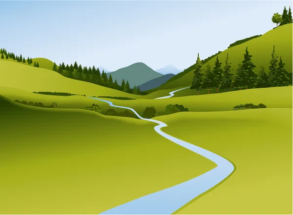 Paysage de montagne avec rivière — Image vectorielle