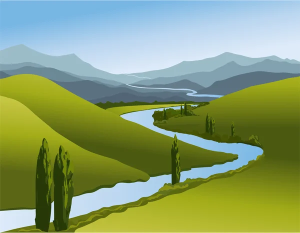 有河流的山地景观 — 图库矢量图片
