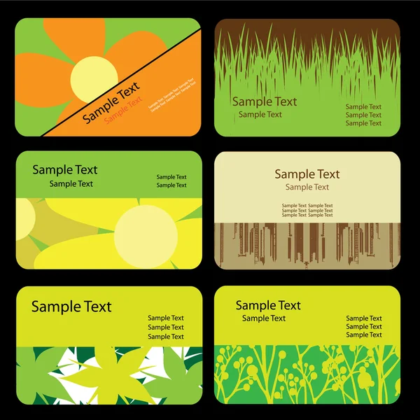 6 cartes de visite écologiques colorées — Image vectorielle
