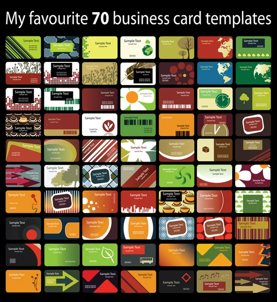 70 tarjetas de visita coloridas — Archivo Imágenes Vectoriales