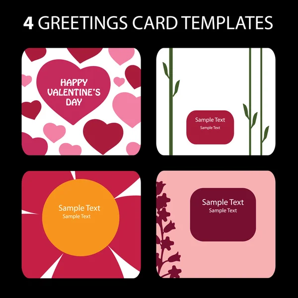 4 グリーティング カード: バレンタインデー — ストックベクタ