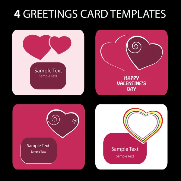 4 Greeting Cards: Valentines Day — Stock Vector