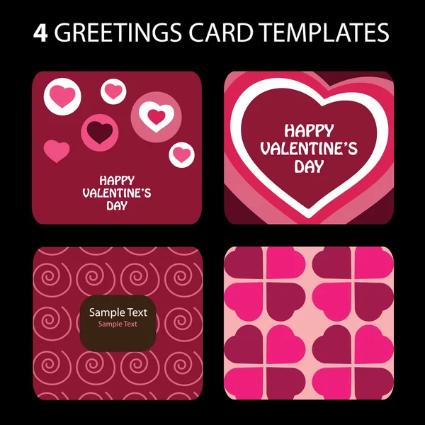 4 tarjetas de felicitación: Día de San Valentín — Vector de stock