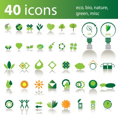 40 icons: eco, bio, nature, green, misc clipart