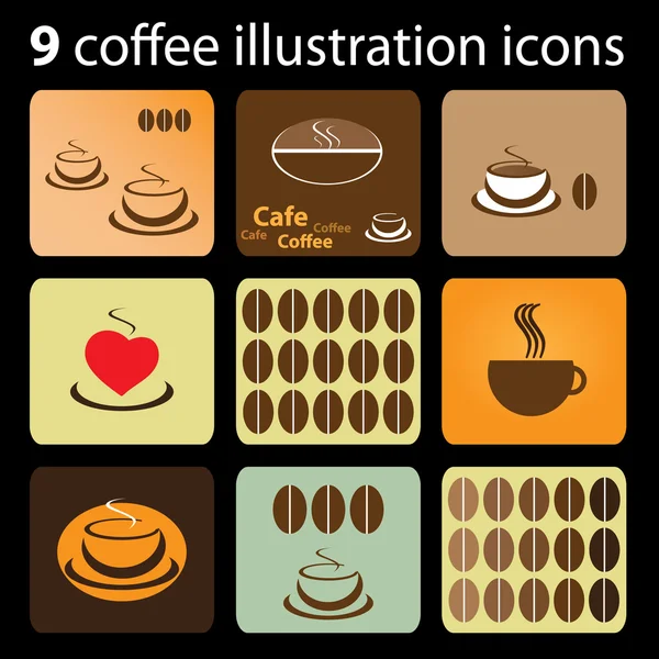 9 Icone dell'illustrazione del caffè — Vettoriale Stock