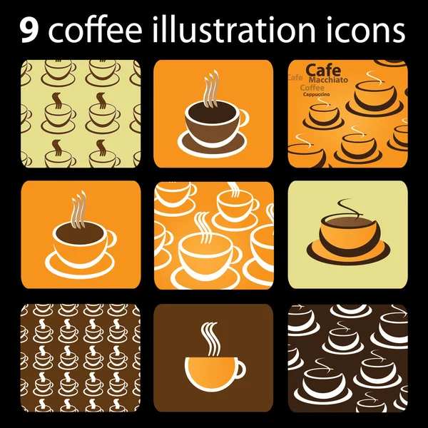 9 Icone dell'illustrazione del caffè — Vettoriale Stock
