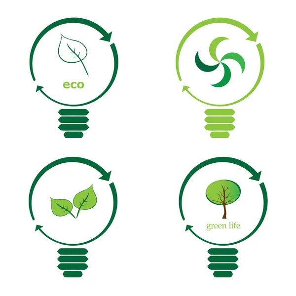 Renewable green energy: 4 Light Bulbs — Stock Vector