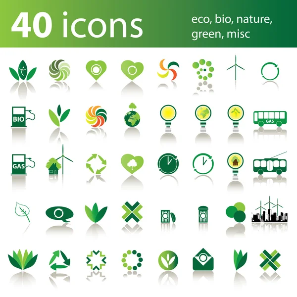 40 ikony: eco, bio, przyroda, zieleń, różne — Wektor stockowy