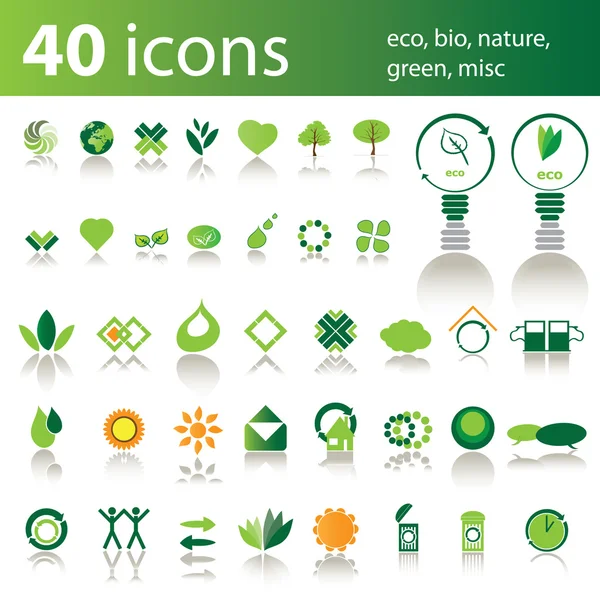 40 iconos: eco, bio, naturaleza, verde, diversos — Vector de stock