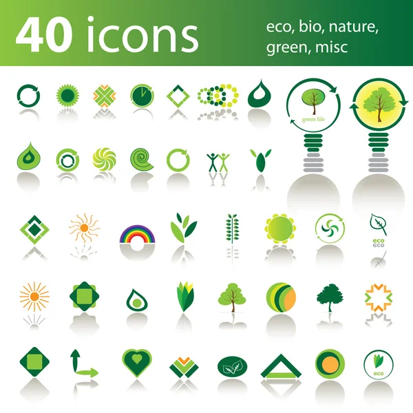 40 のアイコン: エコ, 生物, 自然, グリーン, その他 — ストックベクタ