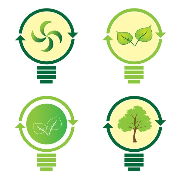 Возобновляемая зеленая энергия: 4 лампочки — стоковый вектор
