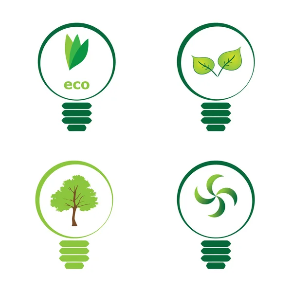 Energía verde renovable: 4 bombillas — Vector de stock