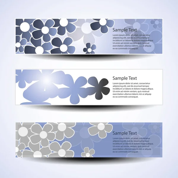 Ensemble vectoriel de trois dessins de bannière avec des fleurs — Image vectorielle