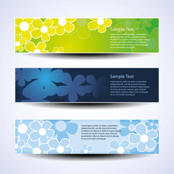 Vektor-Set aus drei Banner-Designs mit Blumen — Stockvektor