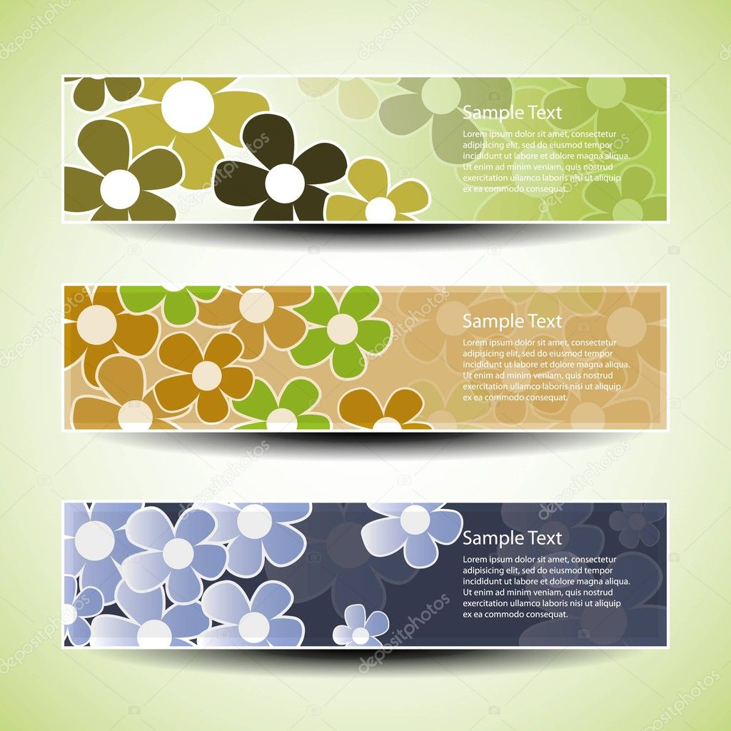 Vector set of three banner designs with flowers