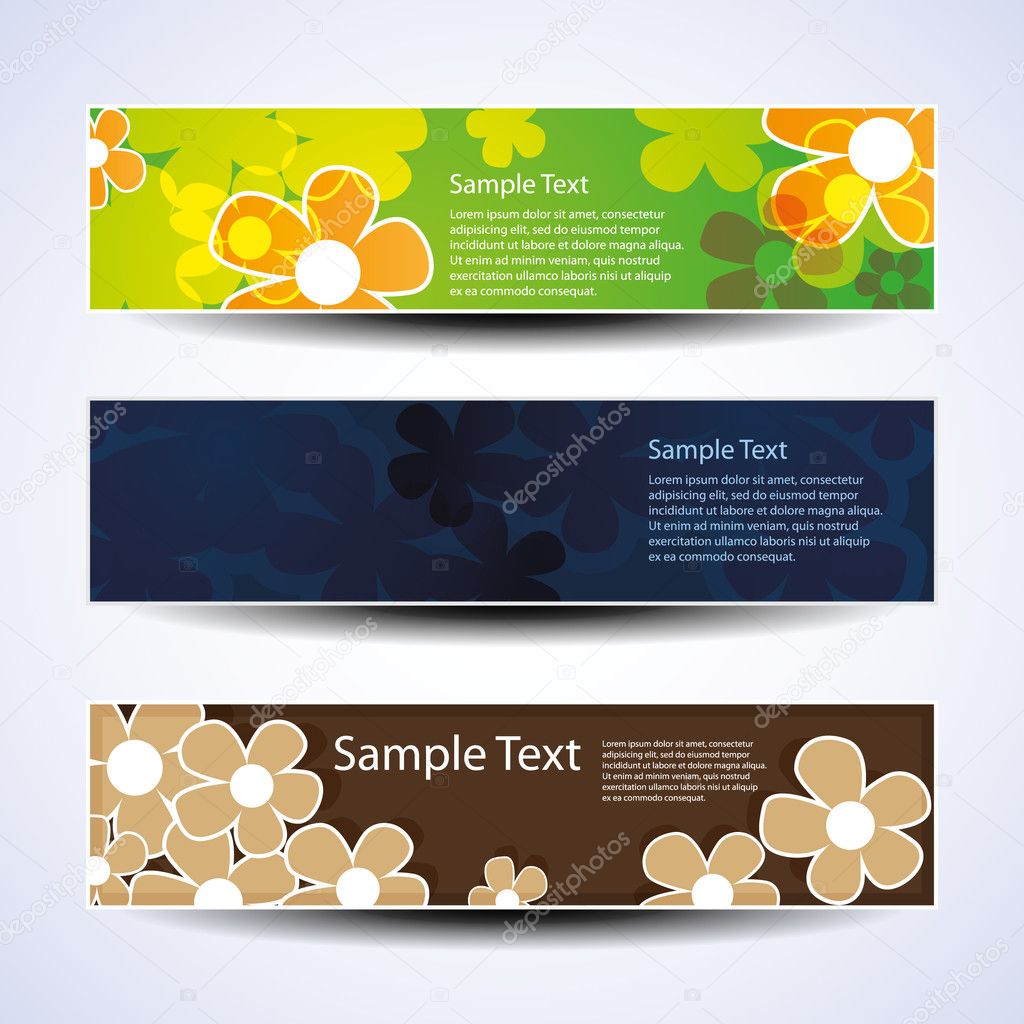 Vector Set of Three Banner Designs With Flowers