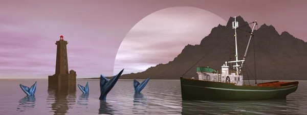Лодка и рыба — стоковое фото