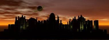 City and planet clipart