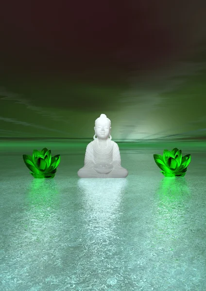 Buddha and water lily — Stock Photo, Image