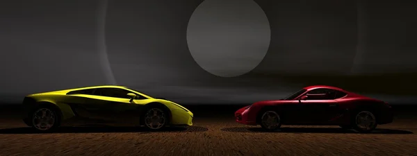 Autos gelb und rot — Stockfoto