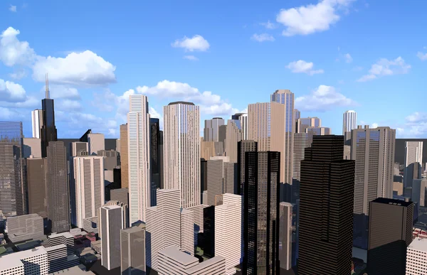 Cidade distrito de negócios central em fundo céu azul — Fotografia de Stock
