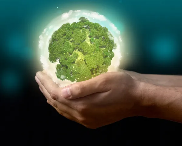 Pequeno mundo verde à mão — Fotografia de Stock