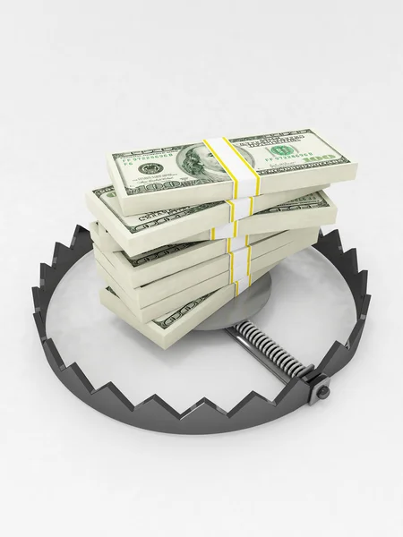 Concetto di rischio finanziario. Banconote in dollari in trappola per orsi . — Foto Stock
