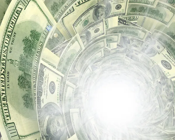 Dollar flöde i vitt ljus hål — Stockfoto