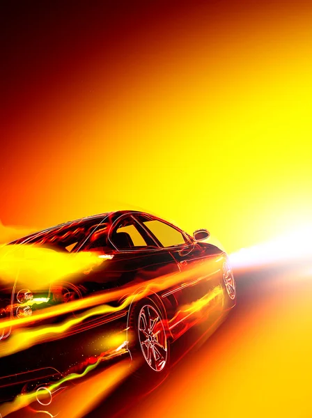 High-speed burning car — Stock Photo, Image
