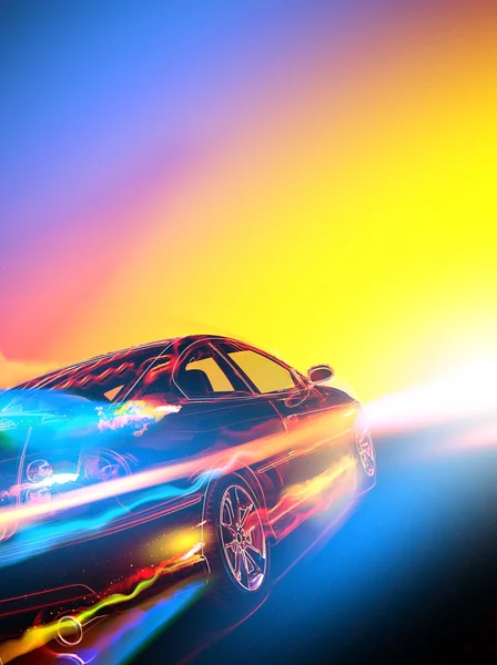 Vysokorychlostní hořící auto — Stock fotografie