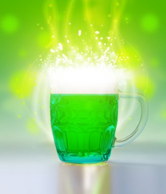Green beer for St Patrick day on a green background clipart