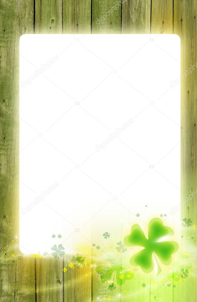 St. Patricks day background frame on green wood.