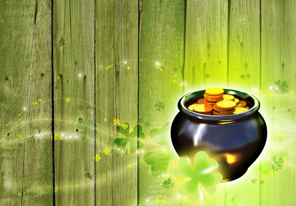 St. Patricks fundo do dia com moedas de ouro barro — Fotografia de Stock