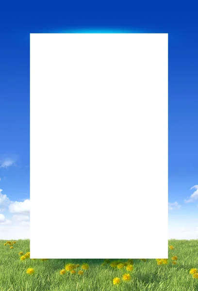 Весенняя рамка (цветы одуванчика на фоне неба ) — стоковое фото