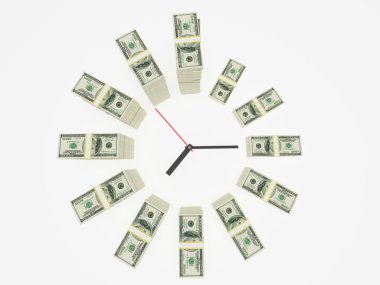 Clock-face with money stacks. Isolated. clipart