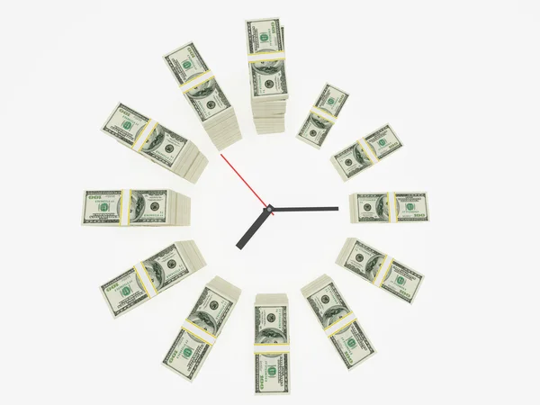 Cara de reloj con pilas de dinero. Aislado . —  Fotos de Stock