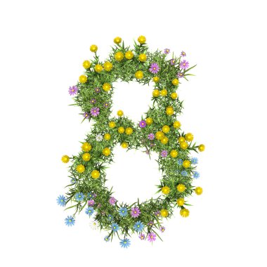 Number 8, flower alphabet isolated on white clipart