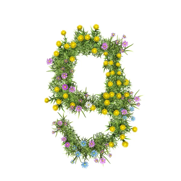 Numéro 9, alphabet floral isolé sur blanc — Photo