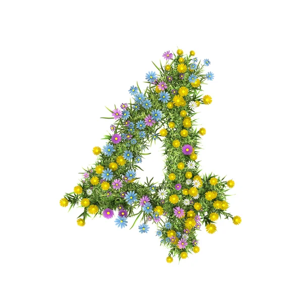 数 4、花アルファベット白で隔離されます。 — ストック写真