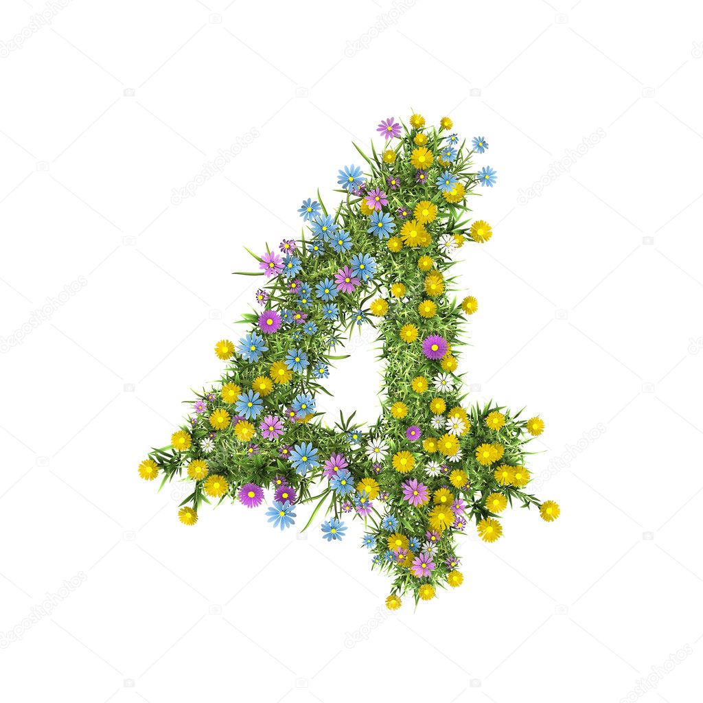Number 4, flower alphabet isolated on white