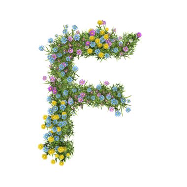harf f, üzerinde beyaz izole çiçek alfabesi