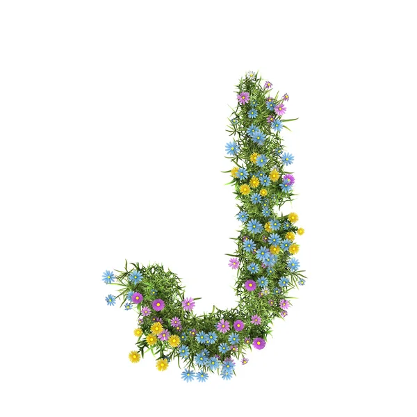 Bokstaven j, blomma alfabetet isolerad på vit — Stockfoto
