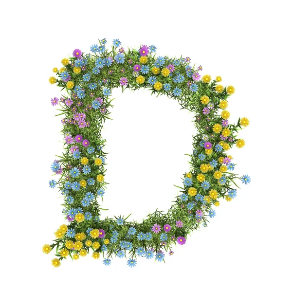 Bokstaven d, blomma alfabetet isolerad på vit — Stockfoto