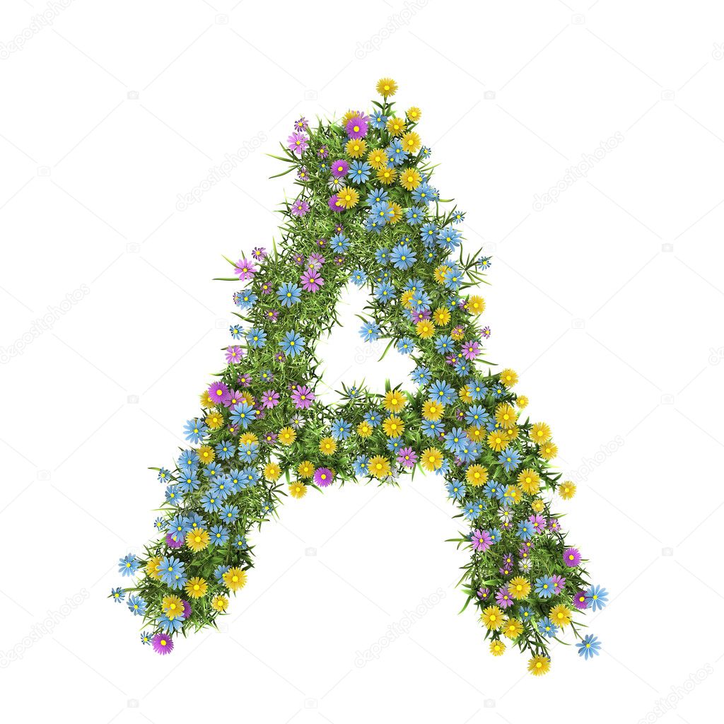 Letter A, flower alphabet isolated on white