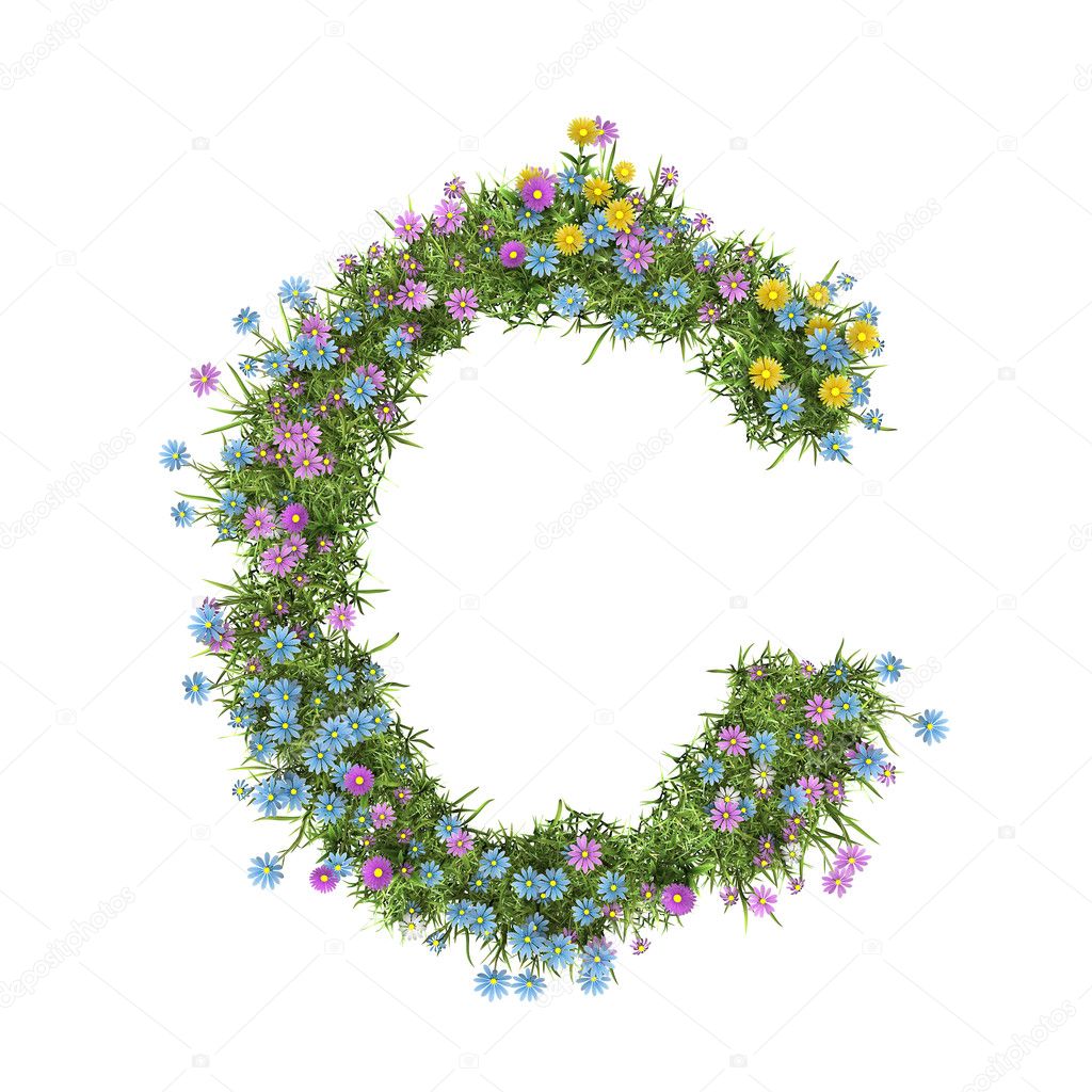 Letter C, flower alphabet isolated on white