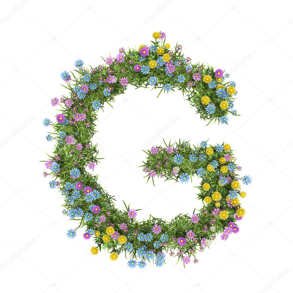 Letter G, flower alphabet isolated on white