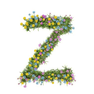 mektup z, üzerinde beyaz izole çiçek alfabesi